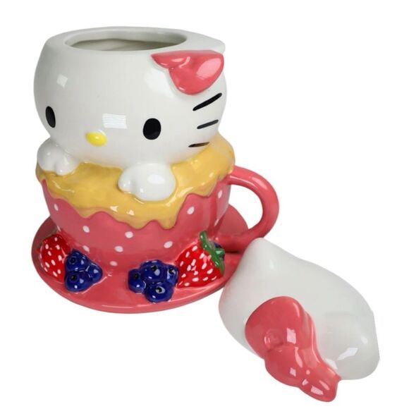 NWT VALENTINE HELLO KITTY x BLUE SKY TEA CUP COOKIE JAR - Picture 3 of 6